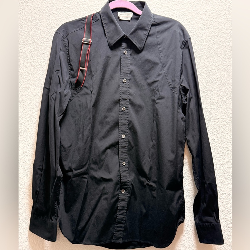 Alexander McQueen Black Button Down Shirt w/ Strap Detail Made in Italy